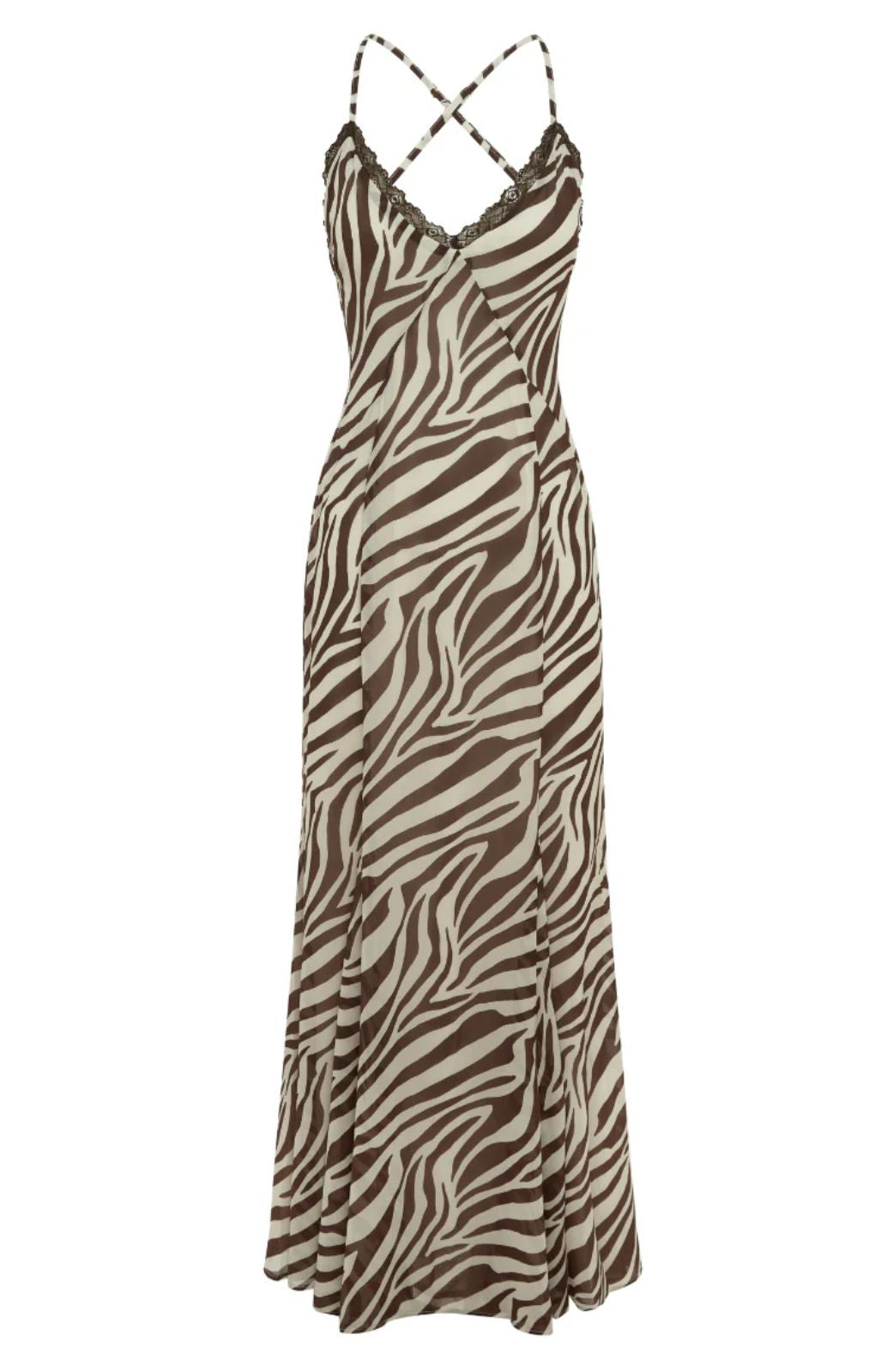 Runaway The Label Aminah Zebra Chocolate Maxi Dress