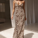 Runaway The Label Aminah Zebra Chocolate Maxi Dress