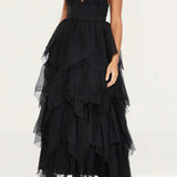 True Decadence Sadie Black Layered Tulle Maxi Dress