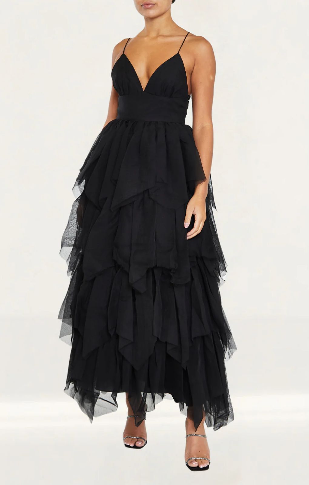 True Decadence Sadie Black Layered Tulle Maxi Dress
