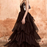 True Decadence Sadie Black Layered Tulle Maxi Dress