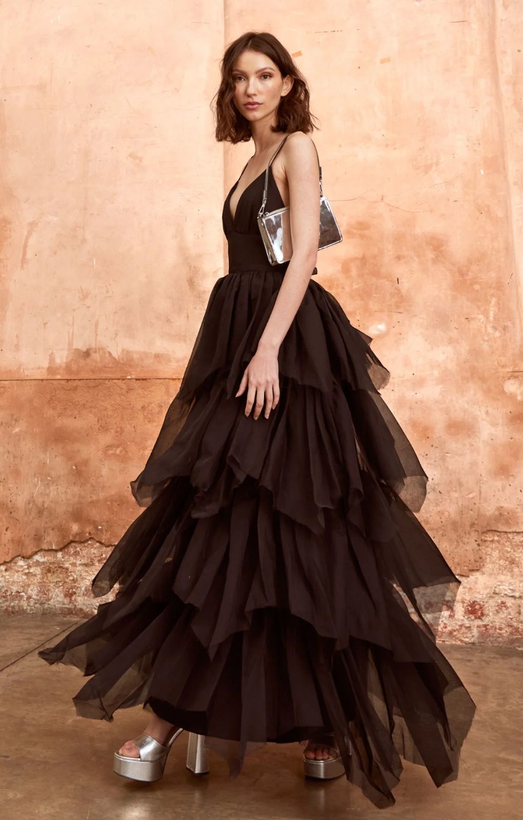 True Decadence Sadie Black Layered Tulle Maxi Dress