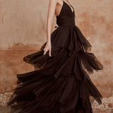 True Decadence Sadie Black Layered Tulle Maxi Dress