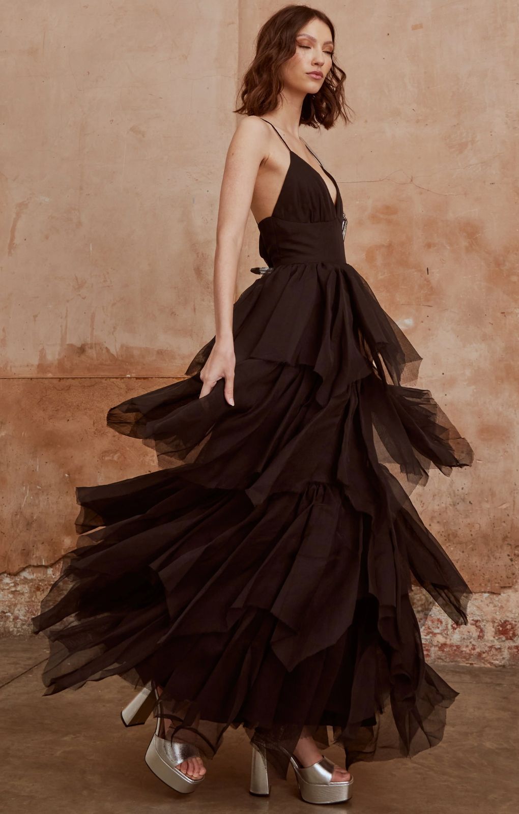 True Decadence Sadie Black Layered Tulle Maxi Dress