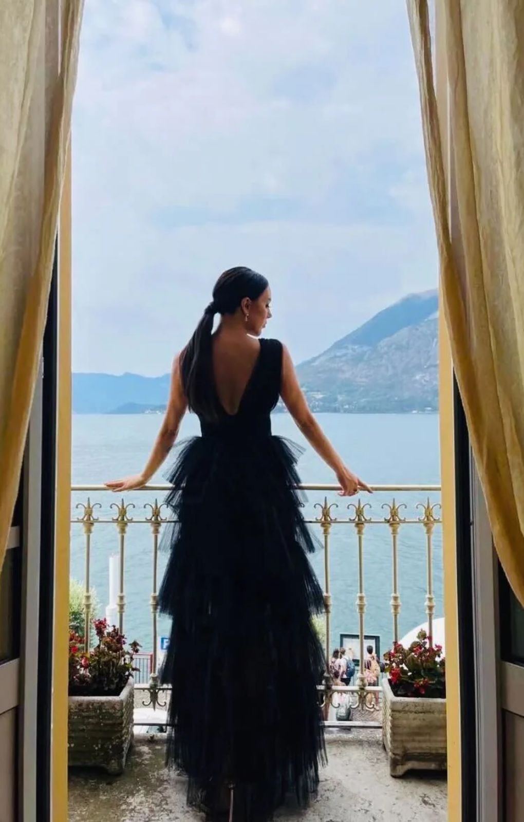 True Decadence Eliza Black Plunge Tiered Tulle Maxi Dress