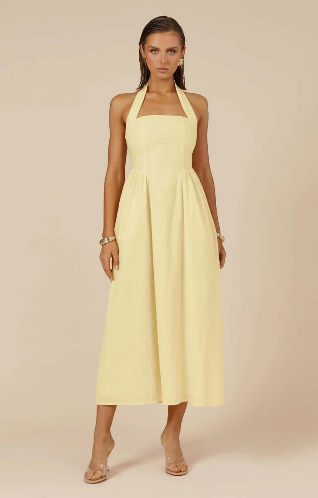 Runaway The Label Locklea Midi Dress in Lemon