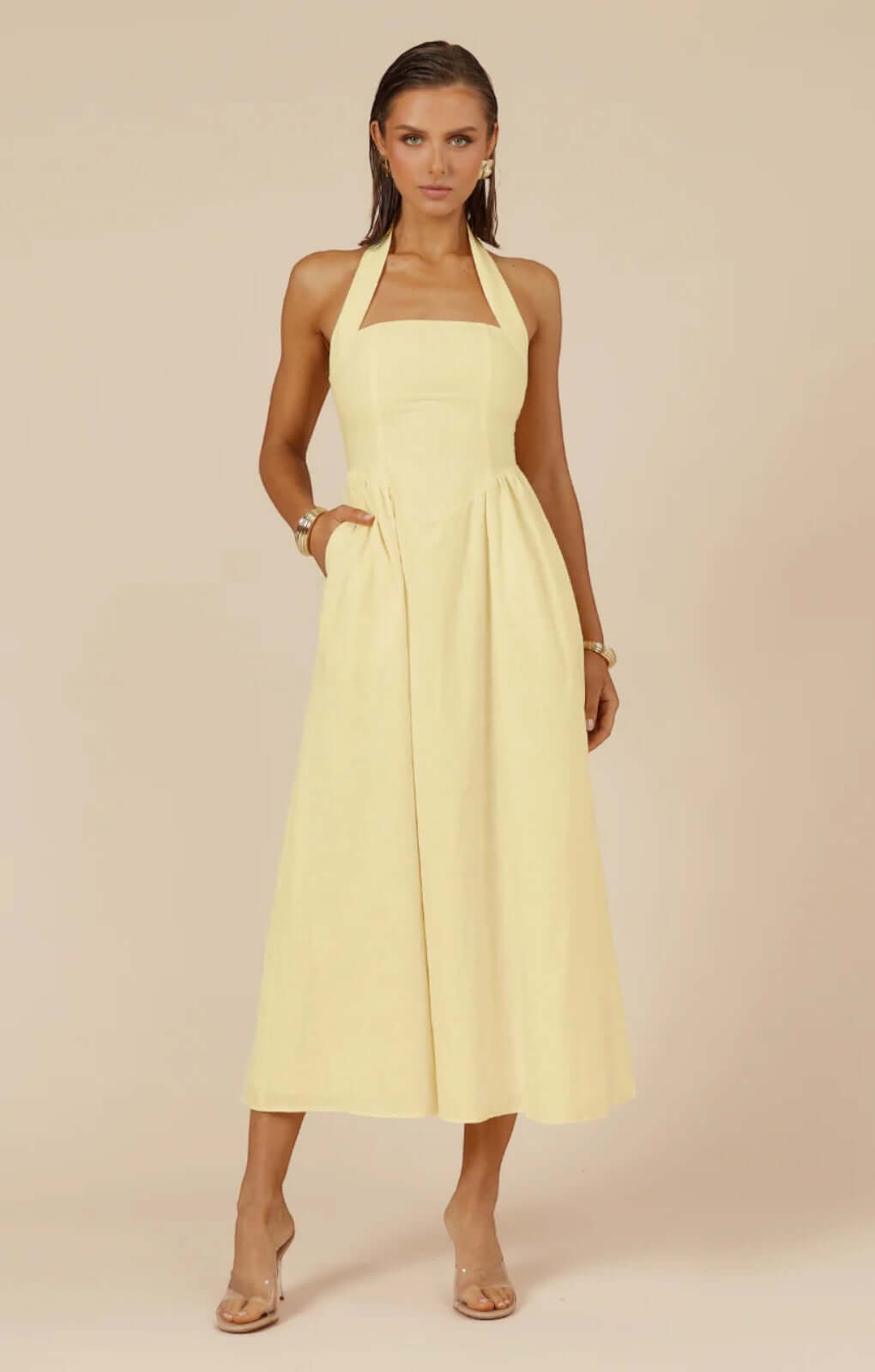 Runaway The Label Locklea Midi Dress in Lemon