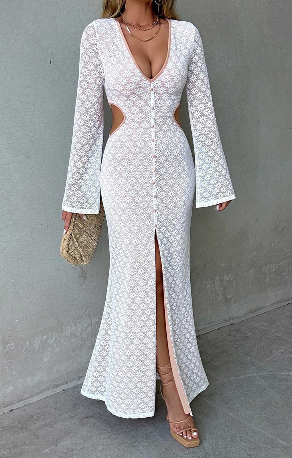Runaway The Label White and Beige Nisha Midaxi Dress