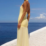 Runaway The Label Yazmin Halter Butter Yellow Maxi Dress – dresses by Runaway The Label, available to rent from Hirestreet