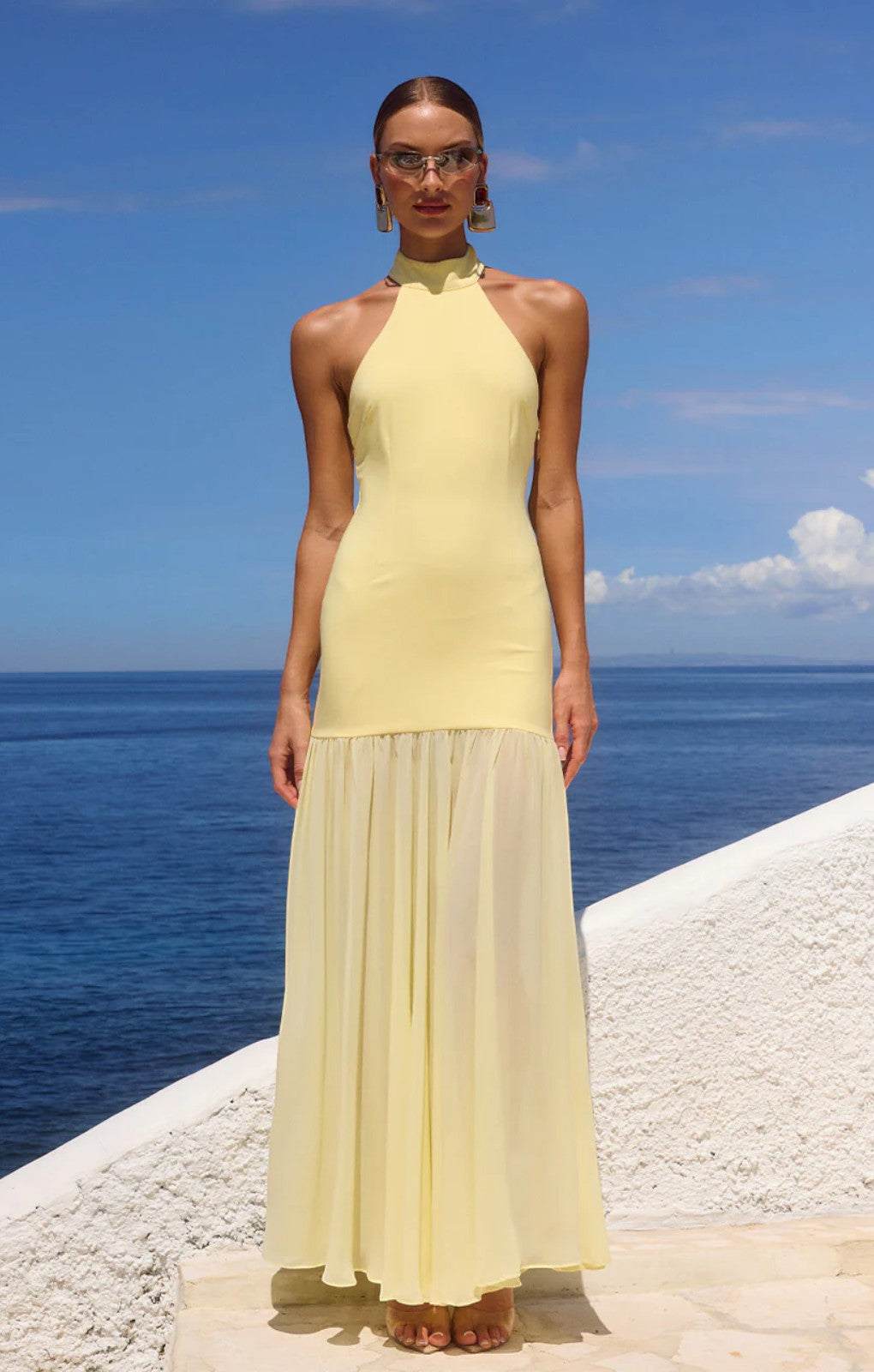 Runaway The Label Yazmin Halter Butter Yellow Maxi Dress – dresses by Runaway The Label, available to rent from Hirestreet