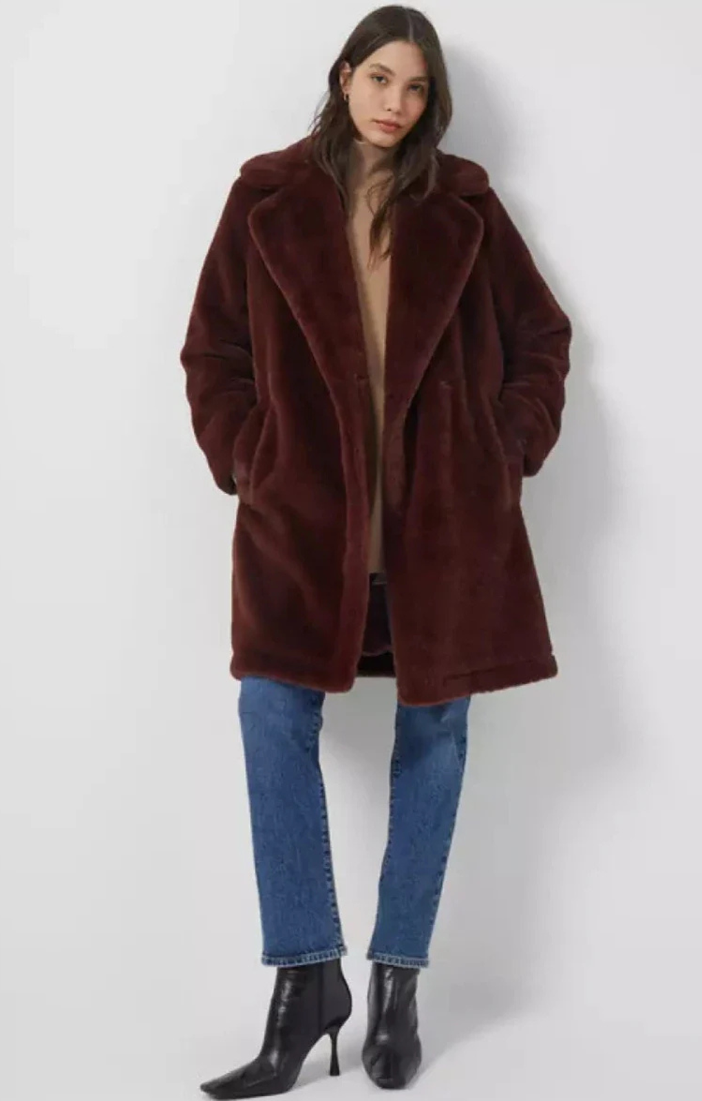 French Connection Buona Faux Fur Long Sleeve Coat