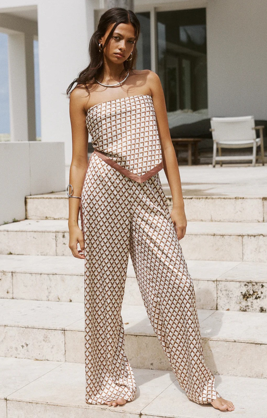 Seven Wonders Milani Chocolate Geometric Trousers – trousers by Seven Wonders, available to rent from Hirestreet