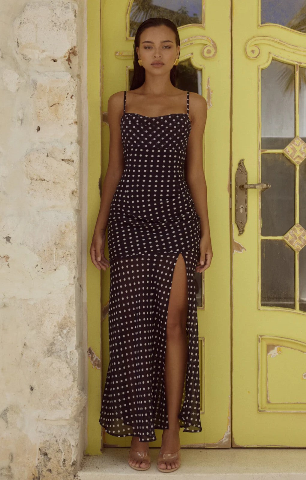 Runaway The Label Kyleah Black and White Spot Maxi Dress – dresses by Runaway The Label, available to rent from Hirestreet