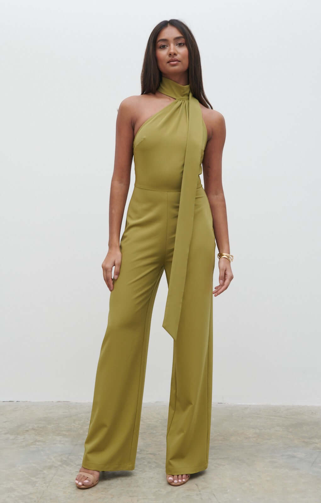 Pretty Lavish Sapphire Scarf Olive Jumpsuit