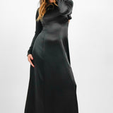 Topshop Twist Back Long Sleeve Satin Occasion Maxi Dress In Black