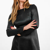 Topshop Twist Back Long Sleeve Satin Occasion Maxi Dress In Black