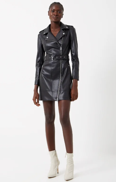 French Connection Etta Vegan Leather Belted Mini Dress Black
