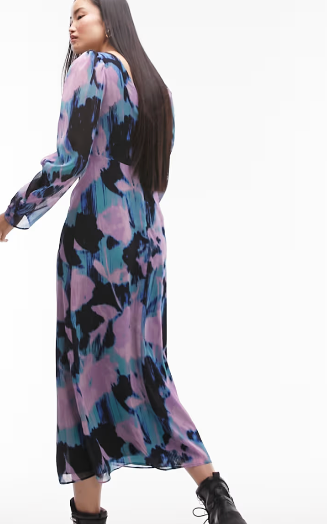 Topshop Ruched Front Midi Dress In Lilac Floral Print – dresses by Topshop, available to rent from Hirestreet