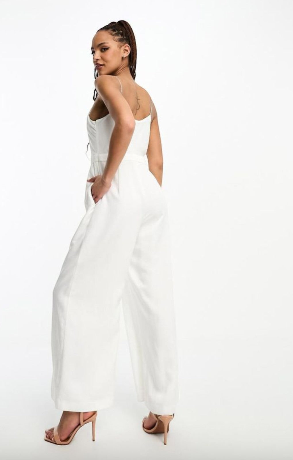 Forever New Cowl Neck Satin Jumpsuit In White – jumpsuits & playsuits by Forever New, available to rent from Hirestreet