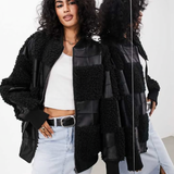ASOS EDITION Oversized Faux Leather Patchwork Bomber Jacket In Black