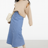Selected Femme Denim Maxi Skirt In Medium Blue