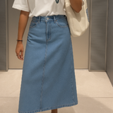 Selected Femme Denim Maxi Skirt In Medium Blue