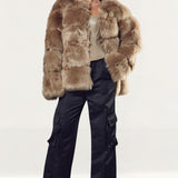 Misspap Stone Faux Fur Panelled Coat