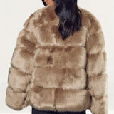 Misspap Stone Faux Fur Panelled Coat