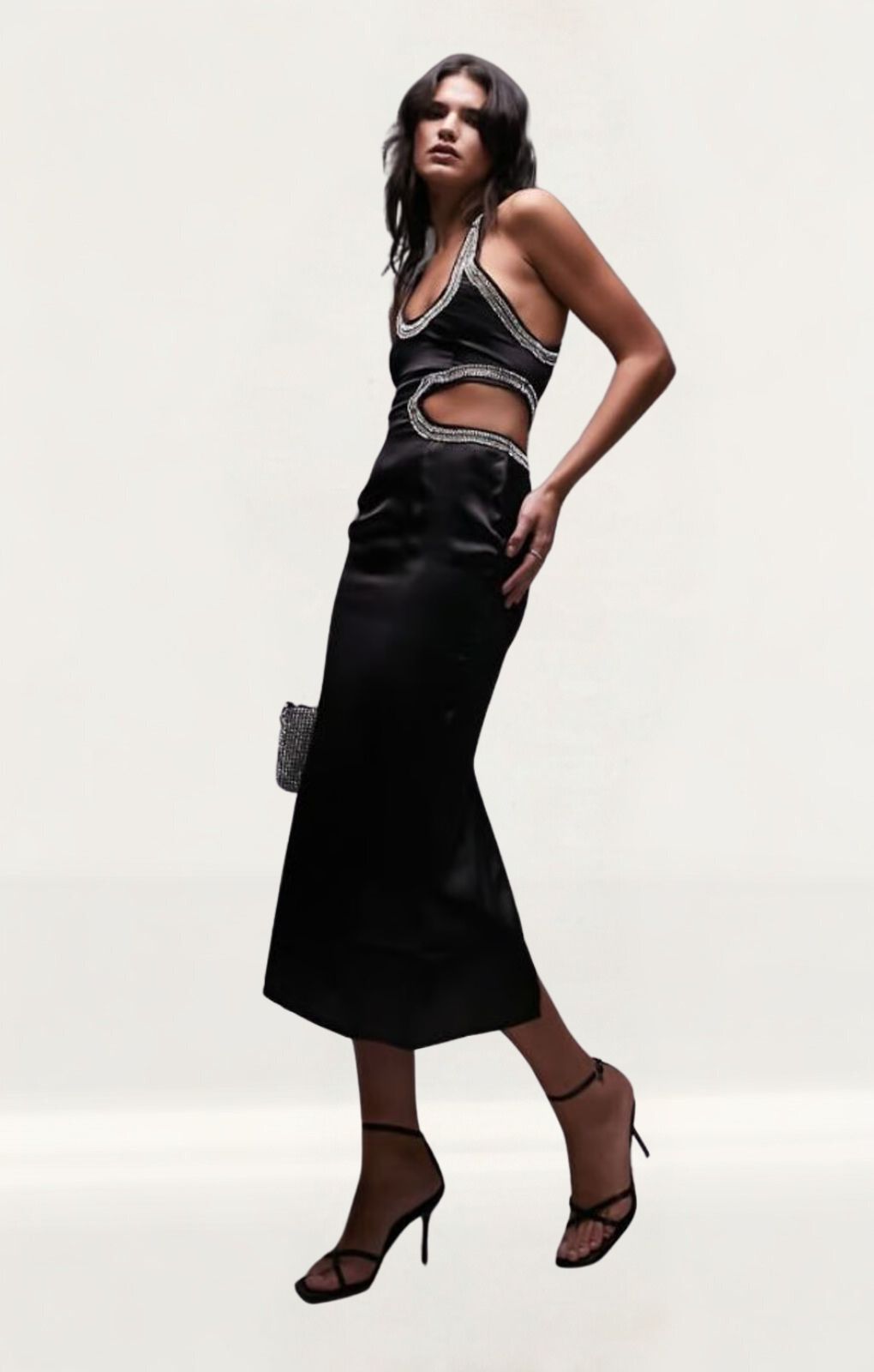 Tophshop Embellished One Shoulder Midi Dress In Black