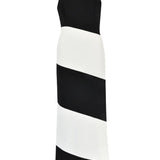 Ro&Zo Sofia Mono Stripe One Shoulder Maxi Dress