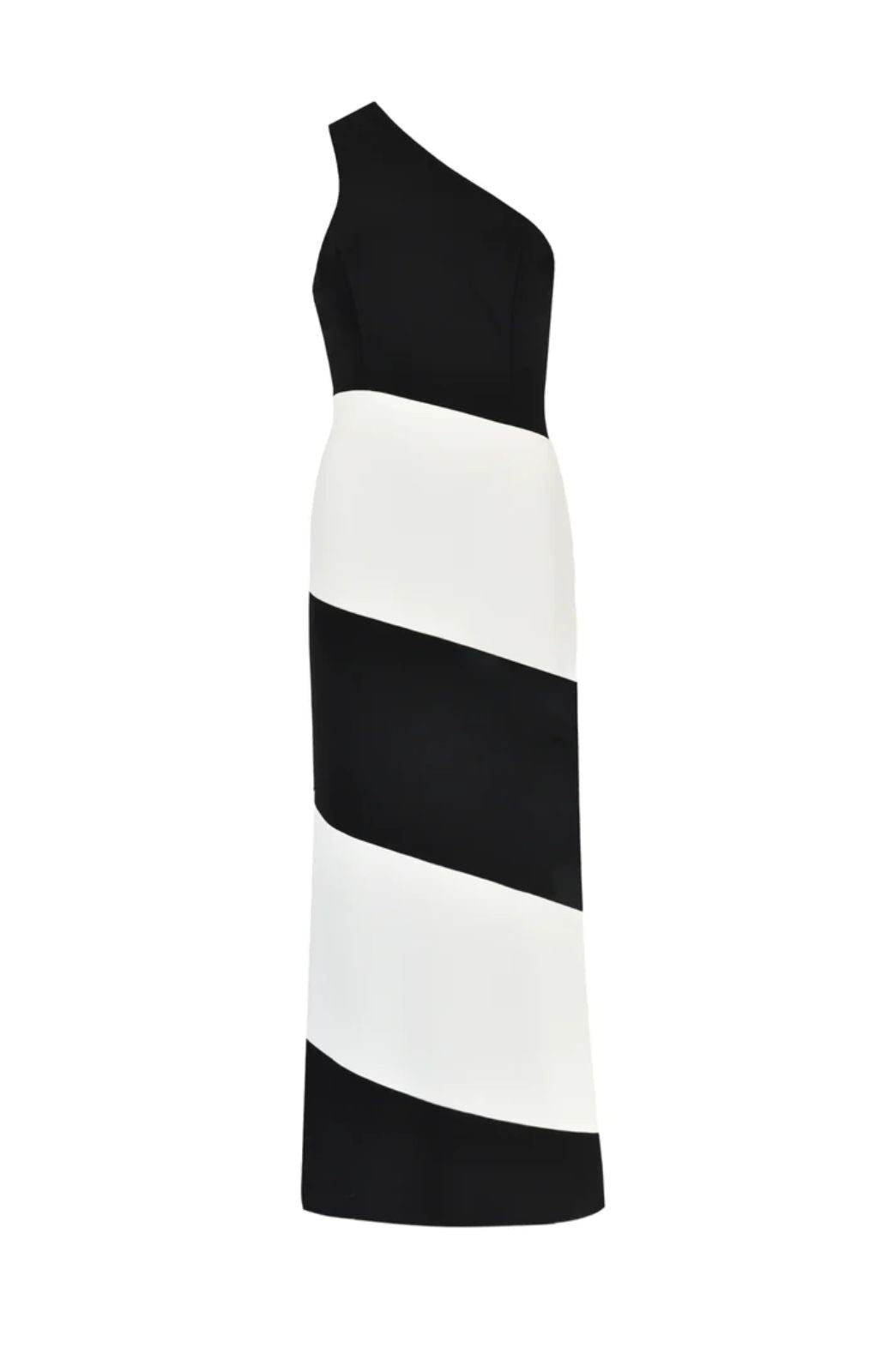 Ro&Zo Sofia Mono Stripe One Shoulder Maxi Dress