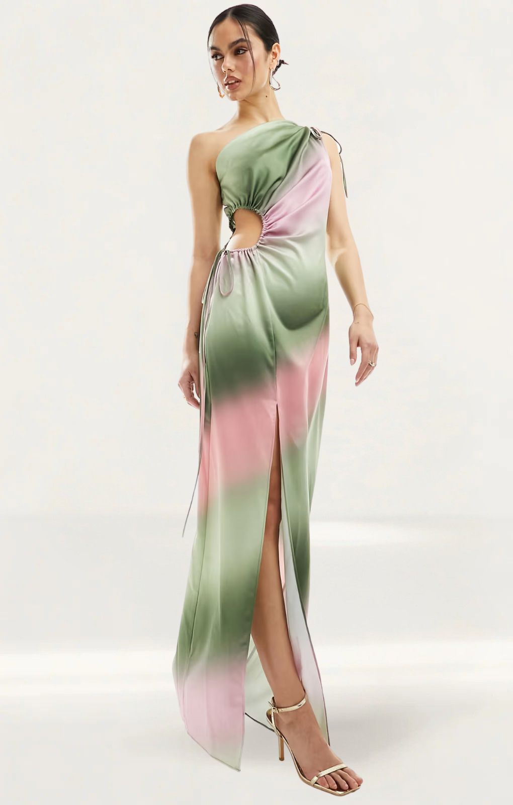 Style Cheat One Shoulder Satin Midaxi Dress In Ombre Effect – dresses by Style Cheat, available to rent from Hirestreet