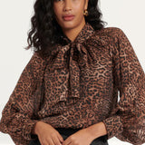 Nobody's Child Leopard Print Tie Neck Blouse