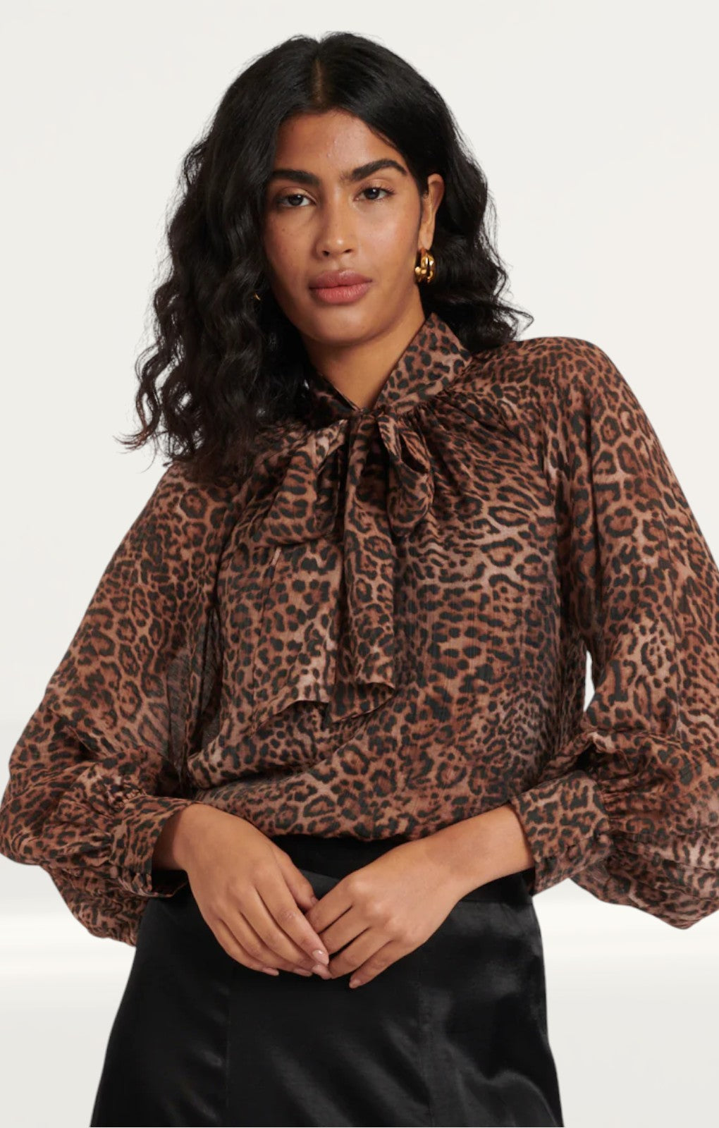 Nobody's Child Leopard Print Tie Neck Blouse