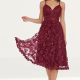 Dress The Population Tahani Midi Dress in Burgundy