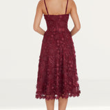 Dress The Population Tahani Midi Dress in Burgundy