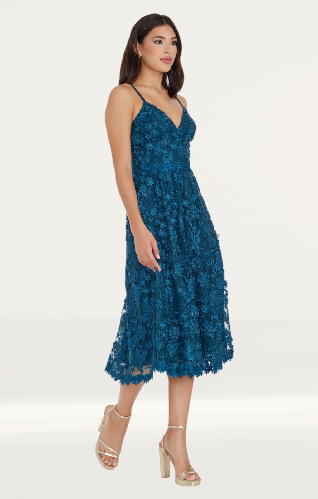 Dress The Population Tahani Midi Dress in Peacock Blue