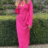 Warehouse Pink Animal Satin Jacquard Tie Front Dress