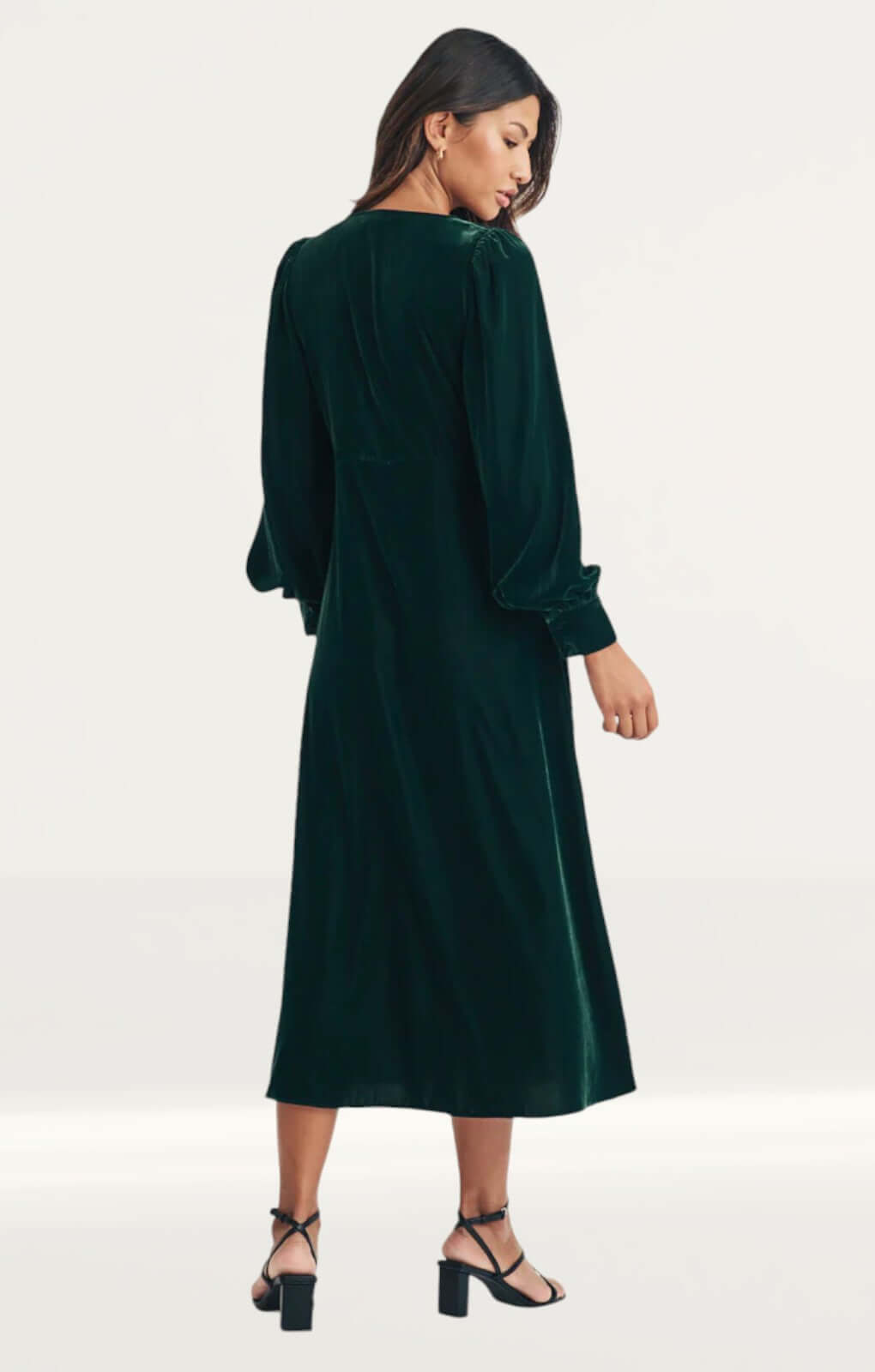 Nobody's Child Green Velvet Balloon Sleeve Tasha Midi Dress