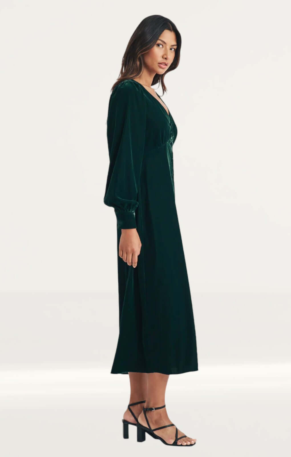 Nobody's Child Green Velvet Balloon Sleeve Tasha Midi Dress