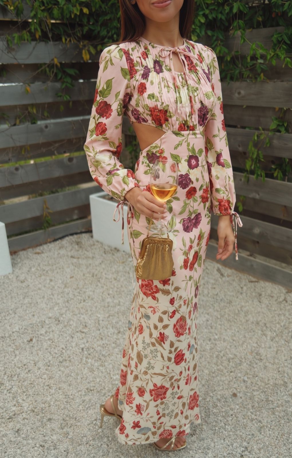 sachin and babi light blue dress By The River Isla Floral Waist Cutout Ruffle Midi Dress - Dusty Rose Multi main image 0