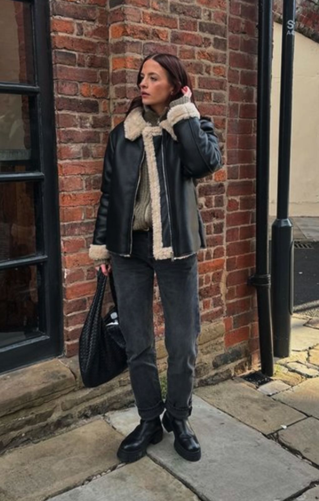 NA-KD x Claire Rose Faux Leather Teddy Jacket In Black