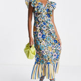 Topshop Mix And Match Stripe And Floral Midi Dress In Multi