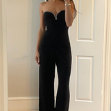 4th & Reckless Bandeau Diamante Trim Sweetheart Neckline Flared Jumpsuit In Black