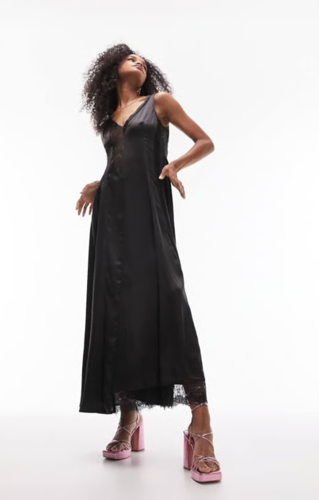 Rent Topshop Satin And Lace Chuck On Midi Dress In Black Hirestreet