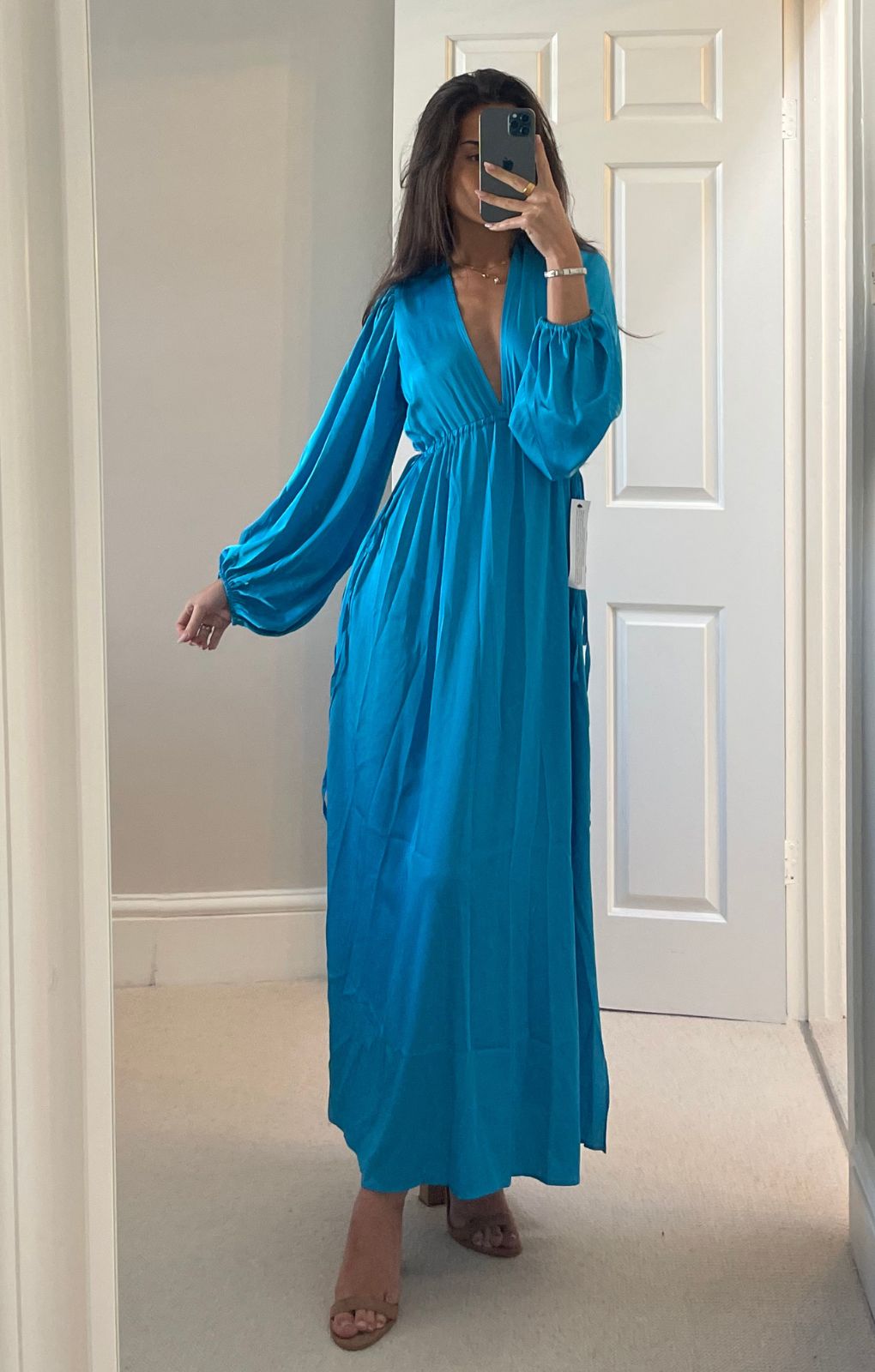 Rent Topshop Tall Long Sleeve Riveria Occasion Dress In Blue