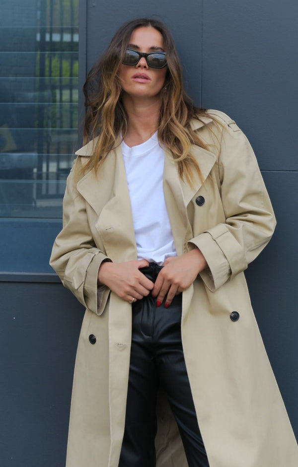 ASOS DESIGN Longline Trench Coat in Stone