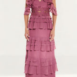 True Decadence Olivia Drape Shoulder Tiered Maxi Dress