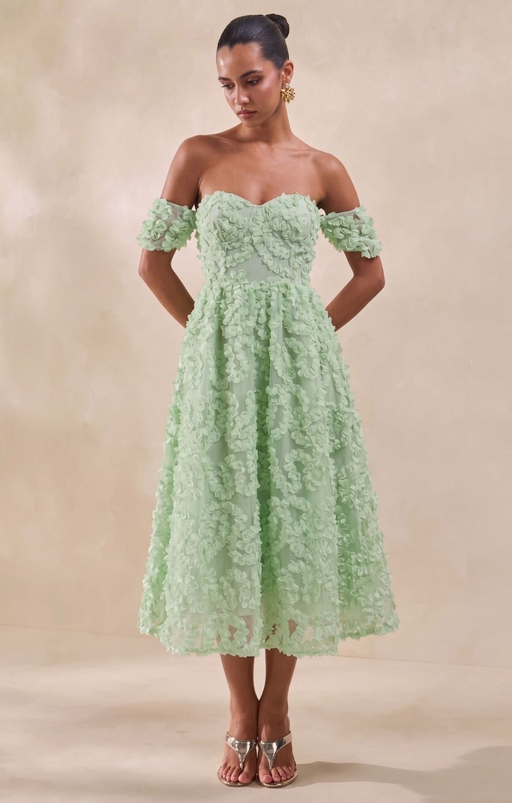 true decadence green dress Amelia Bardot Bust Cup Midi Ross Dress for Less, V-neck Mother Of The Bride Dresses Size:EU 46 - US 12 / 12.5