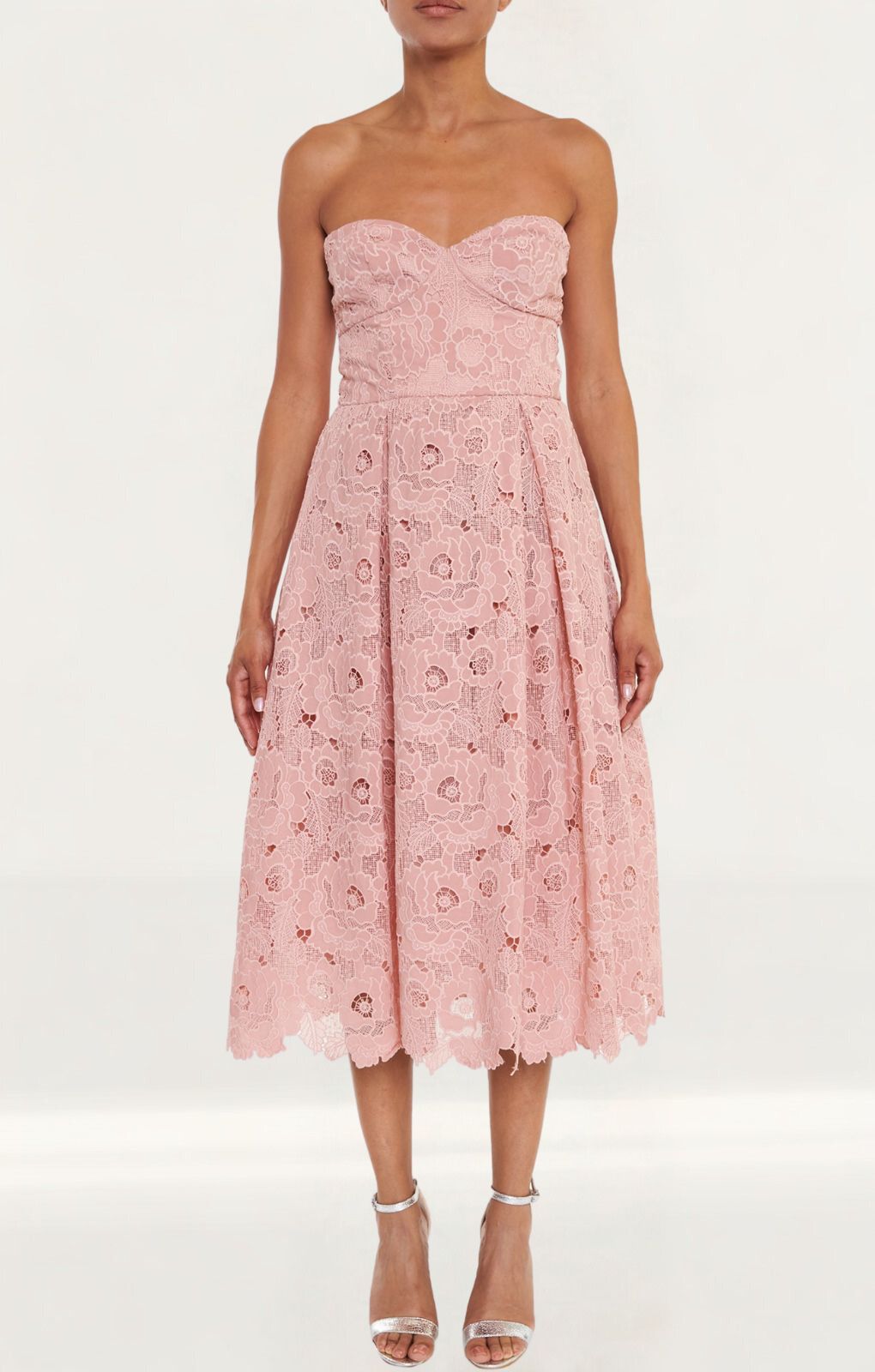 True Decadence Colette Pink Cutwork Bandeau Midi Dress